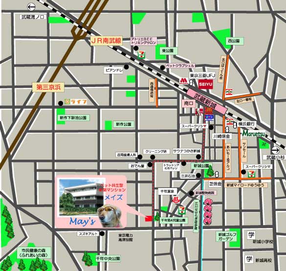 ペット共生型　マンション　武蔵新城　メイズ　現地地図
