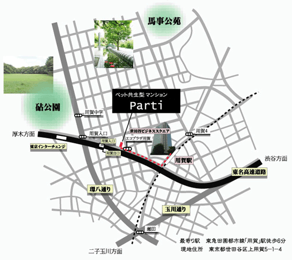 東急田園都市線「用賀」徒歩６分　ペット共生型マンション「パルティー」　地図